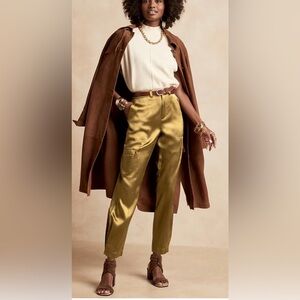 Banana Republic 2 Allure Silk Cargo Pant Dark Olive Green RT $280